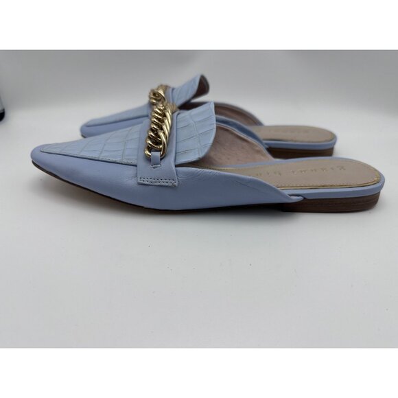 Gianni Bini Sz 10M Womens Shoes Blue Croc-Embossed Leather Slip-On Mules Casual - Picture 2 of 9